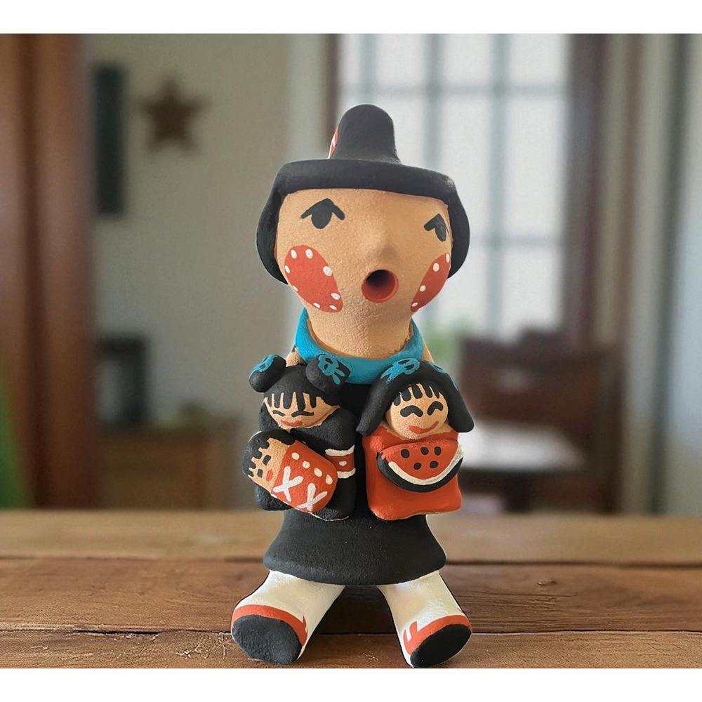Native American Pottery Jemez Tim Tosa Storyteller 3 Children Hand Painted Clay